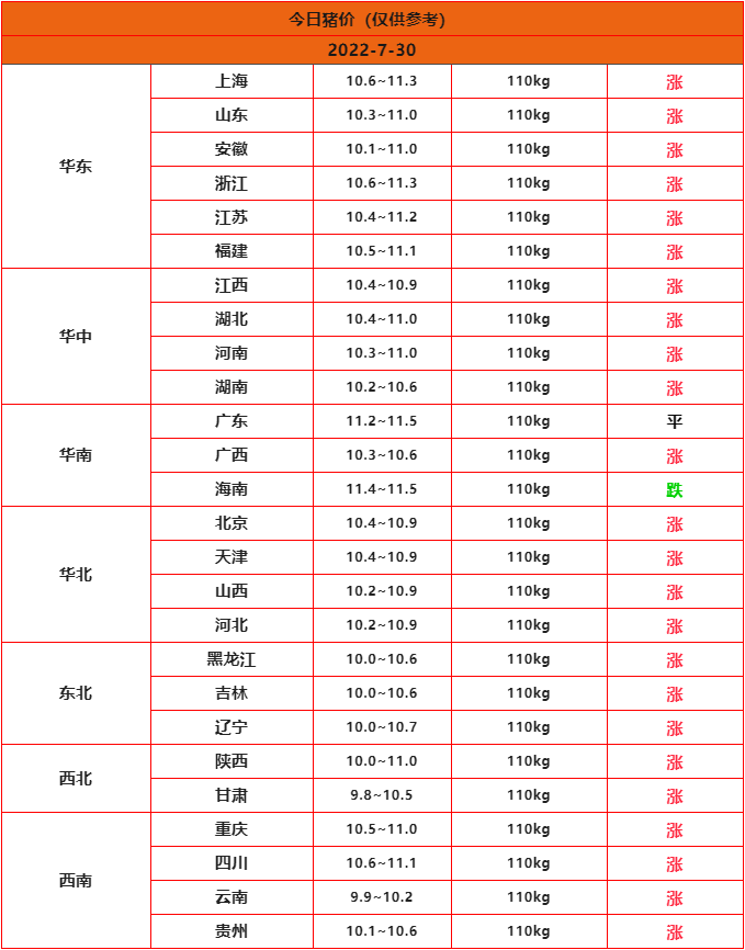 全国猪价行情